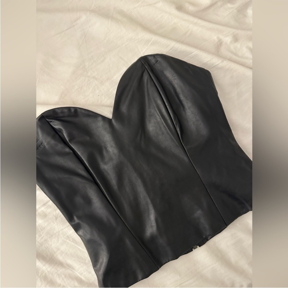 Black Strapless Leather Top - Picture 2 of 8